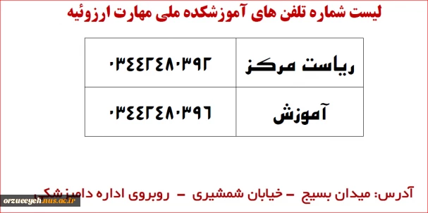 شماره های مرکز